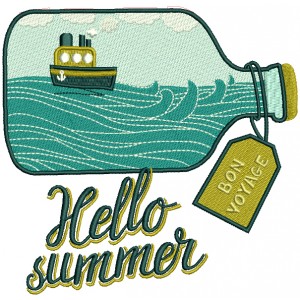 Hello Summer Bon Voyage In The Bottle Filled Machine Embroidery Design Digitized Pattern